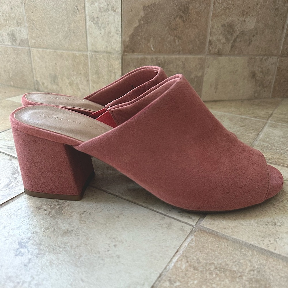 Pink heeled mules